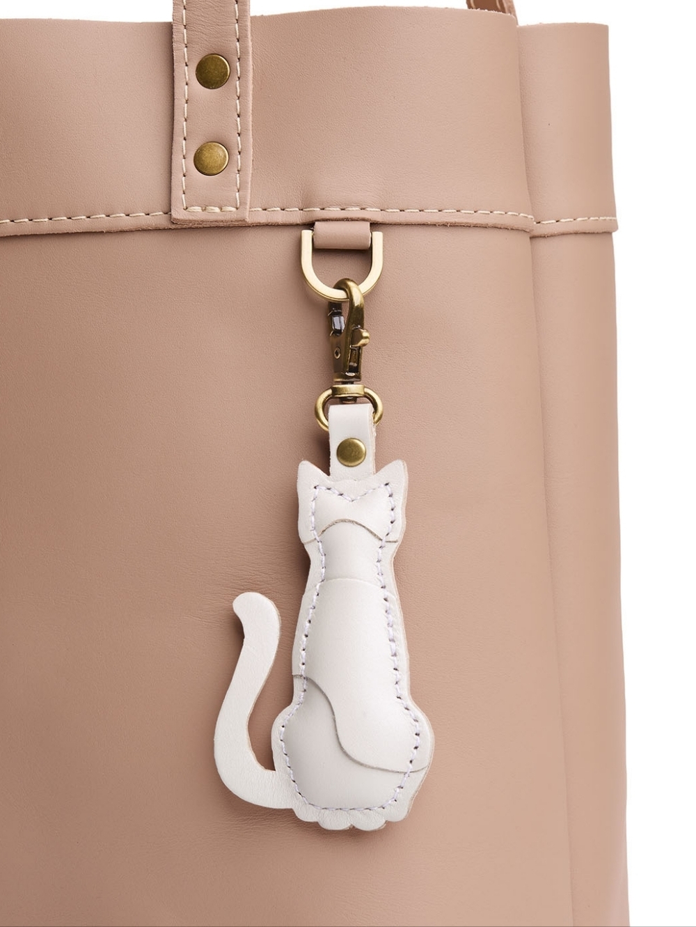 Portland leather Cat Tom Keychain - Pearl white - Picture 2 of 3